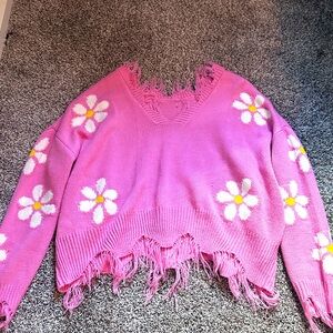 Pink with flowers, sweater